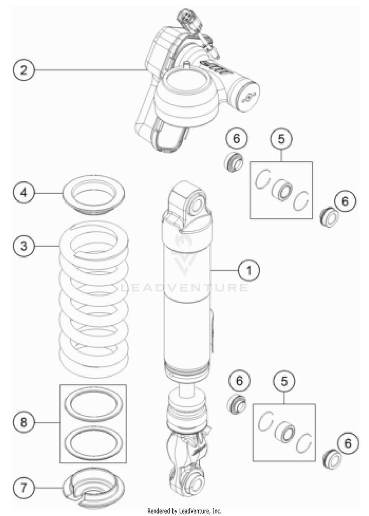 Shock Absorber Disassembled 1290 SUPER DUKE GT, orange CHASSIS - 2023 Schematic