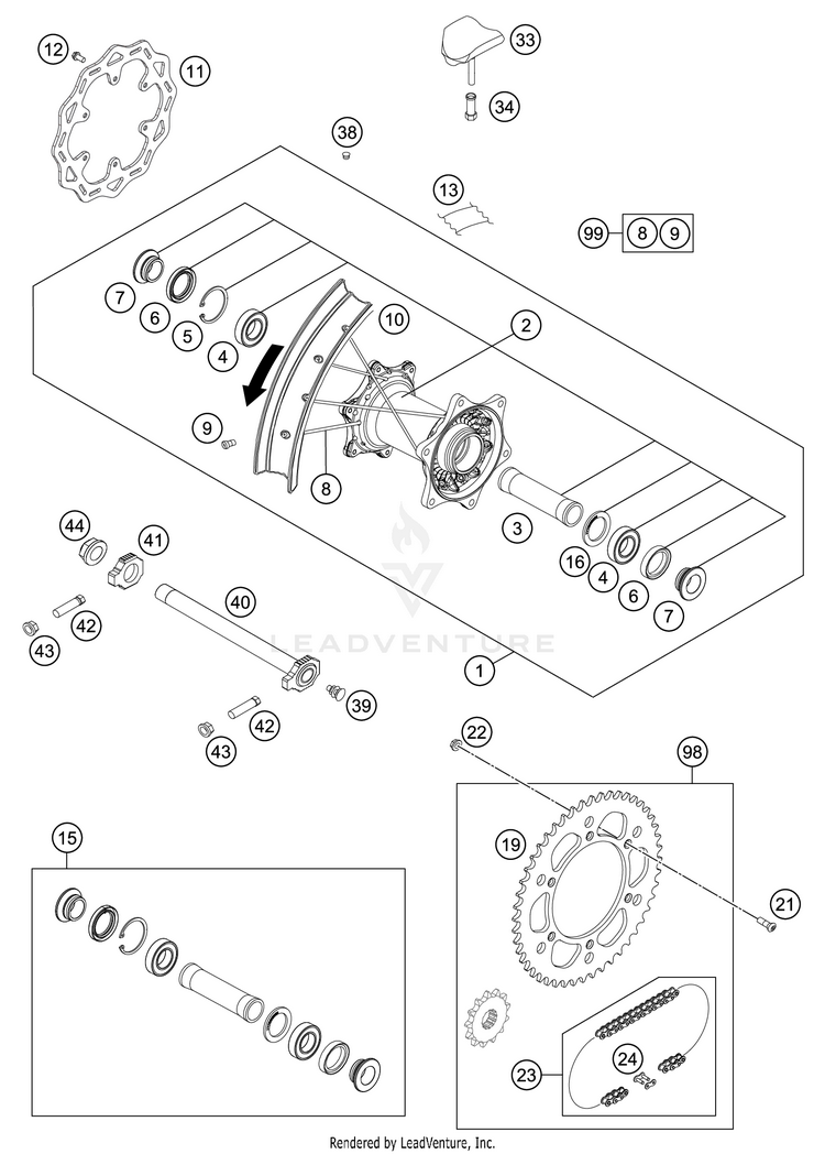 Rear Wheel 250 XC TPI Chassis - 2021 Schematic
