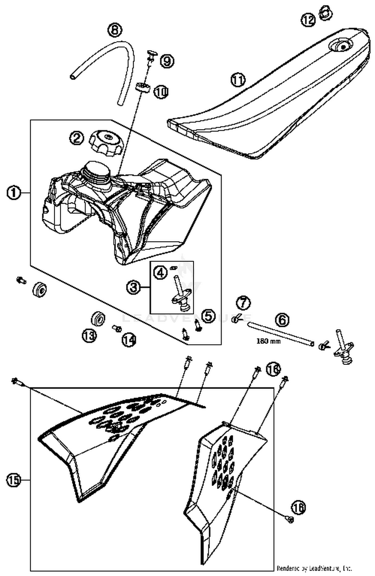 Tank, Seat, Cover 50 SX MINI Chassis - 2015 Schematic