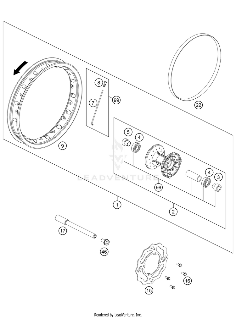 Front Wheel 50 SX Factory Edition Chassis - 2021 Schematic