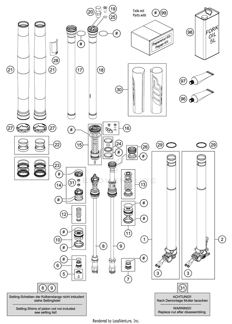 Front Fork Disassembled 450 XC-F Chassis - 2021 Schematic