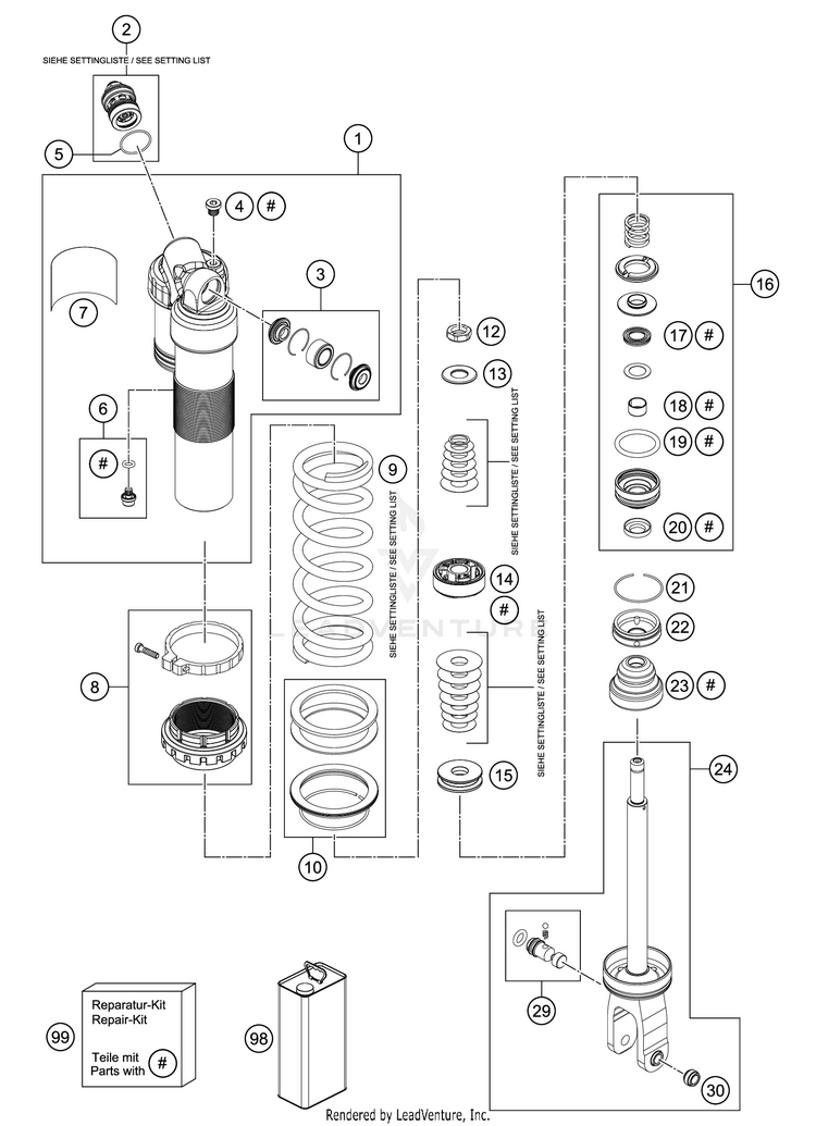 Shock Absorber Disassembled 300 XC CHASSIS - 2018 Schematic