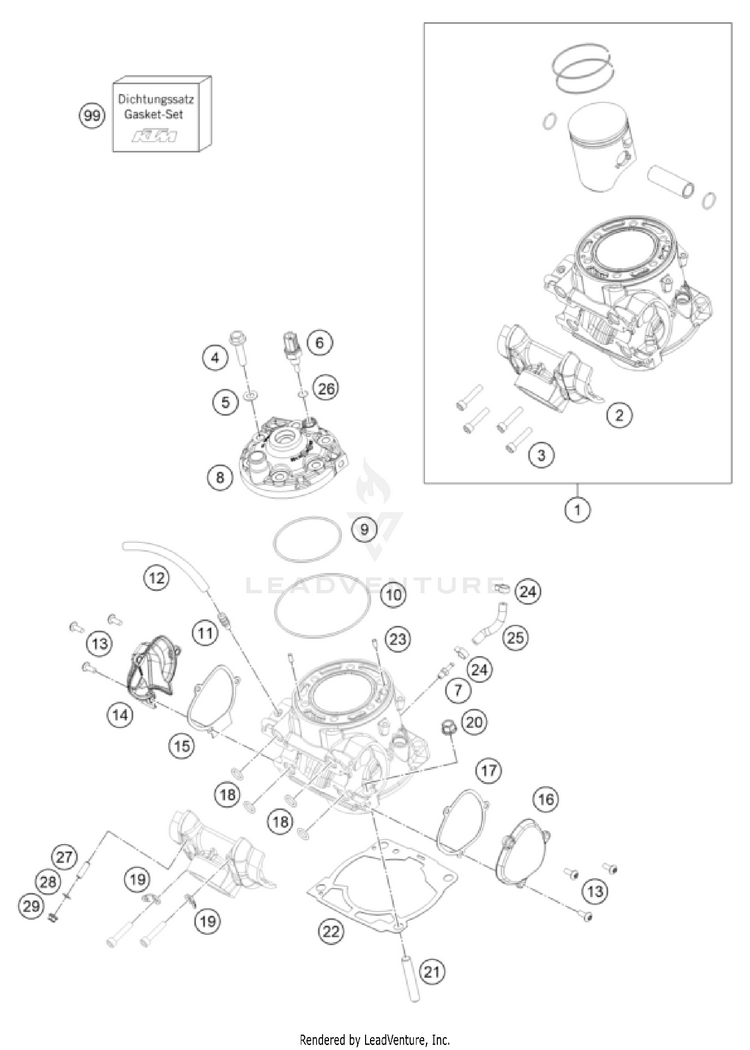 Cylinder, Cylinder Head 250 XC TPI Engine - 2022 Schematic