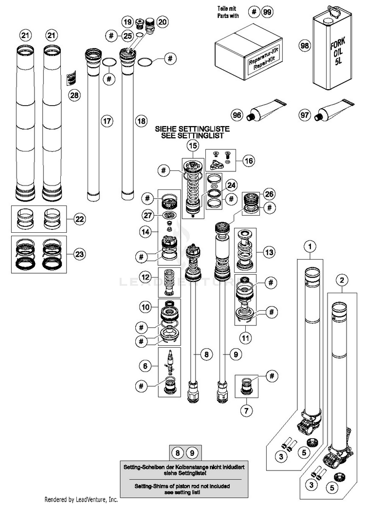 Front Fork Disassembled 250 SX-F CHASSIS - 2019 Schematic