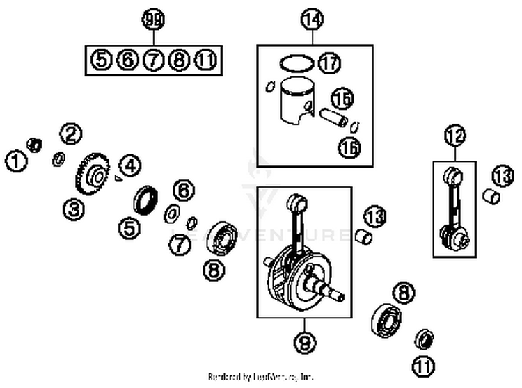 Crankshaft, Piston 50 SX Engine - 2016 Schematic