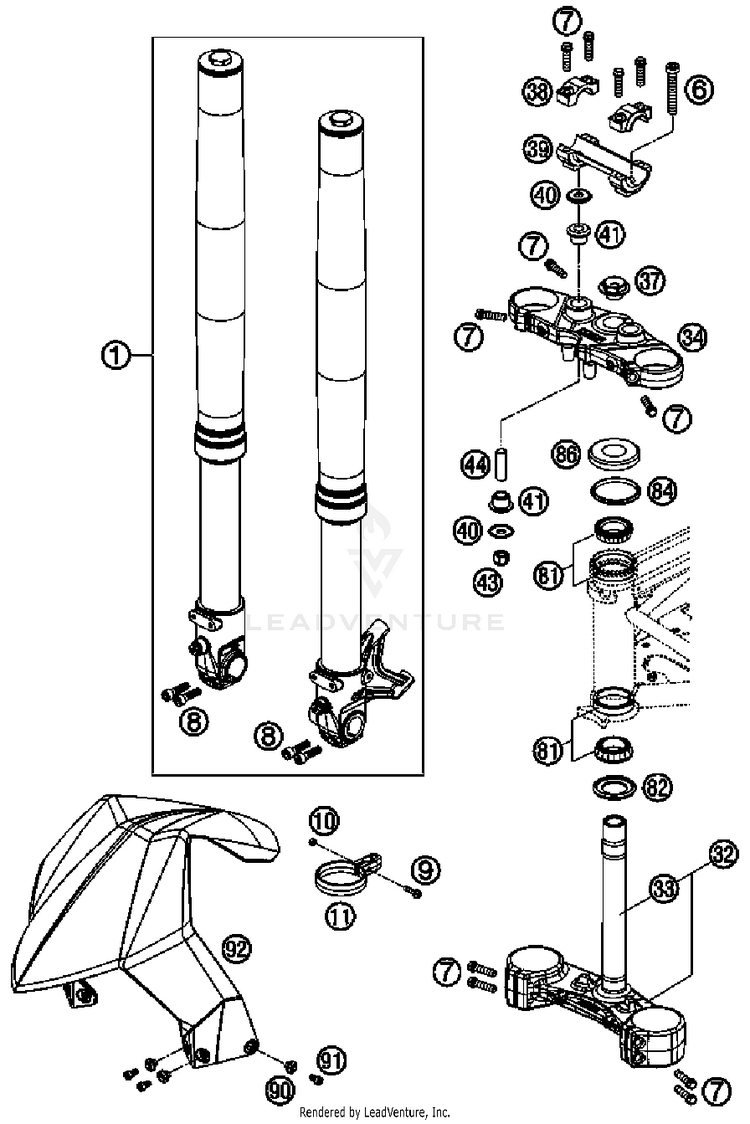 Front Fork, Triple Clamp 690 Duke Chassis - 2008 Schematic
