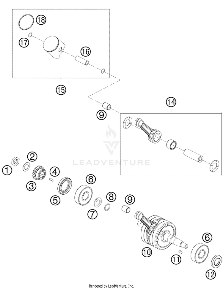 Crankshaft, Piston 65 XC Engine - 2009 Schematic