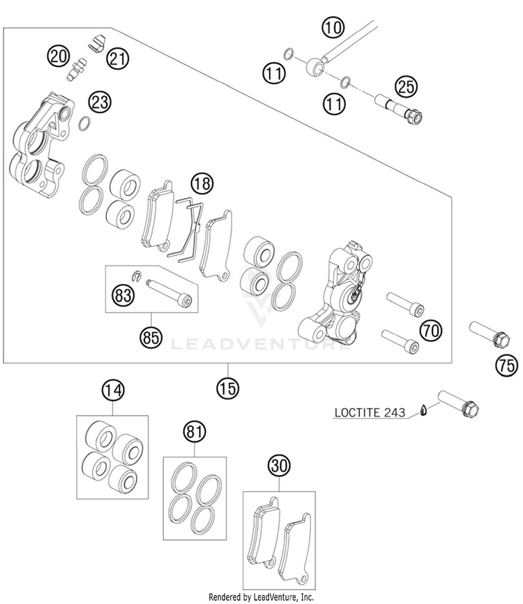 Brake Caliper Front 65 SX Chassis - 2011 Schematic