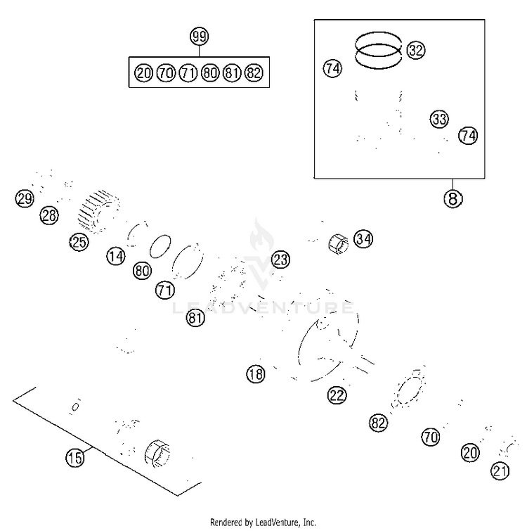 Crankshaft, Piston 150 XC Engine - 2013 Schematic