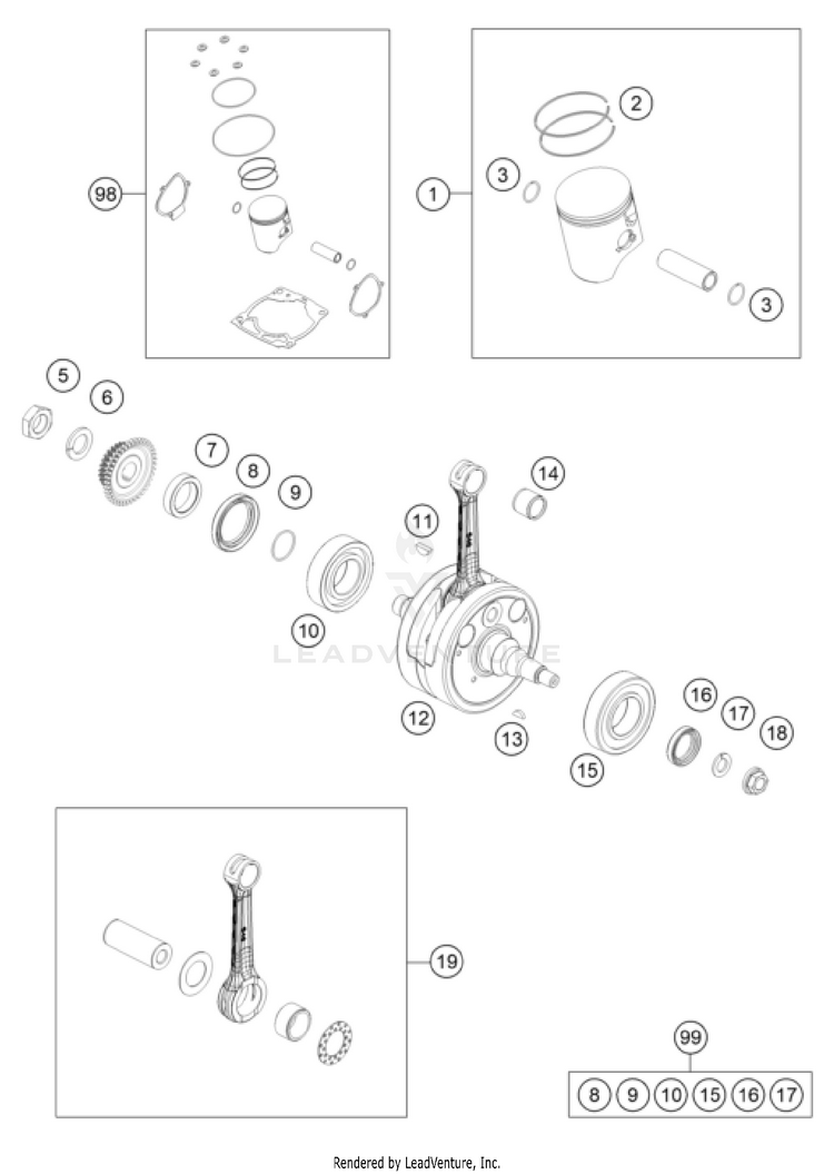 Crankshaft, Piston 300 XC TPI Engine - 2022 Schematic
