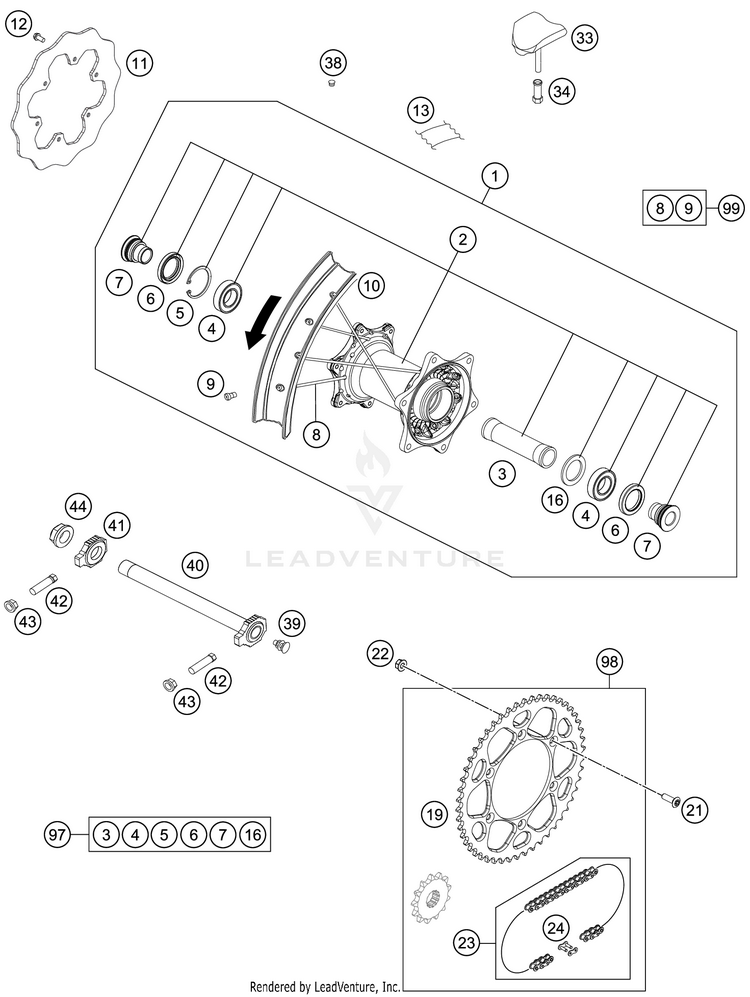 Rear Wheel 500 EXC-F SIX DAYS CHASSIS - 2020 Schematic