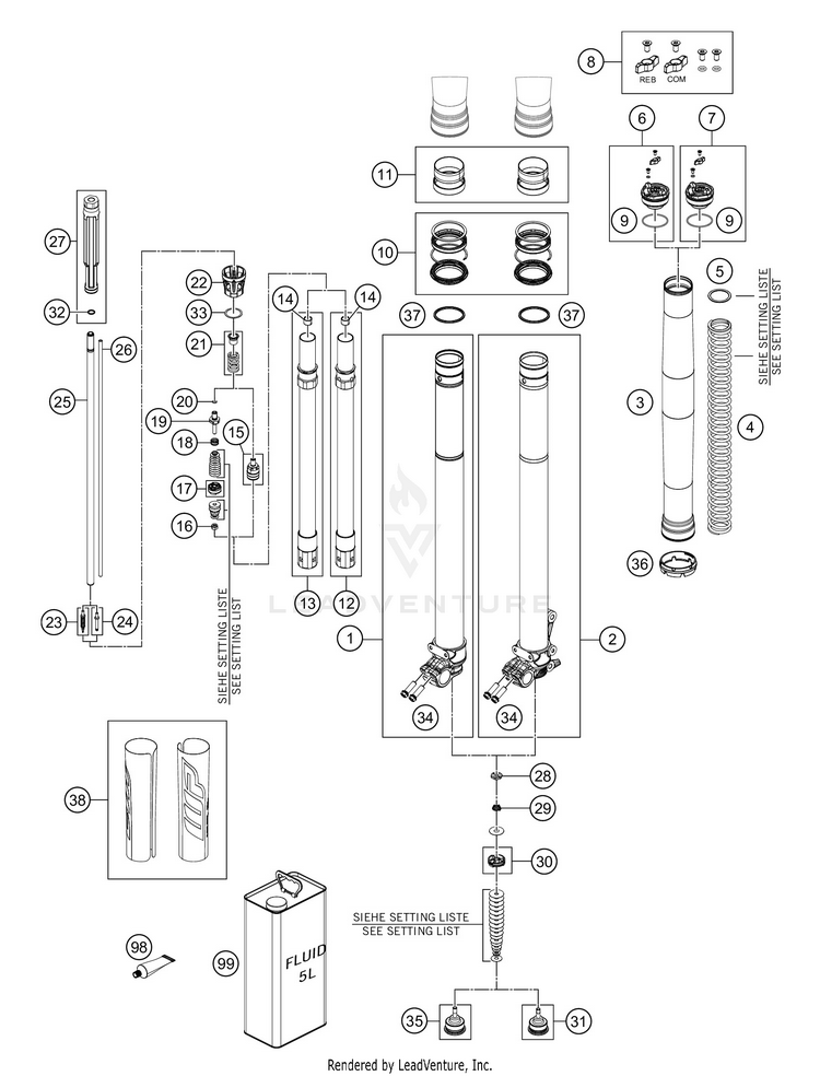 Front Fork Disassembled Schematic