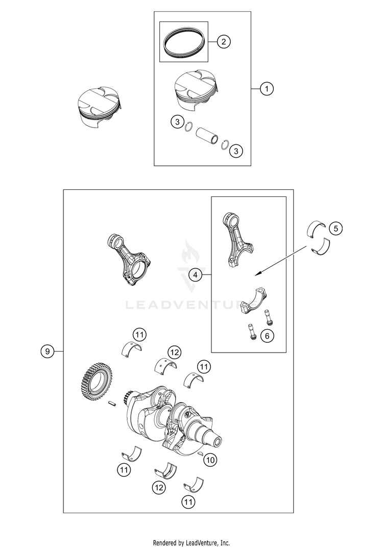 Crankshaft, Piston 890 ADV R Engine - 2021 Schematic
