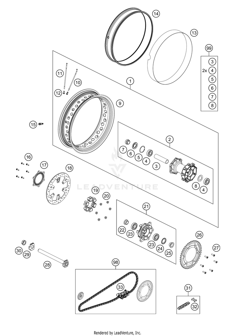 Rear Wheel 890 ADV R RALLY Chassis - 2021 Schematic