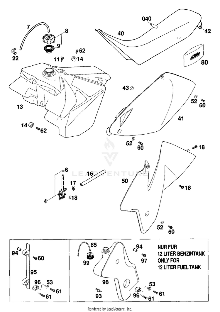 Tank, Seat, Cover 125 EXC Chassis - 2000 Schematic