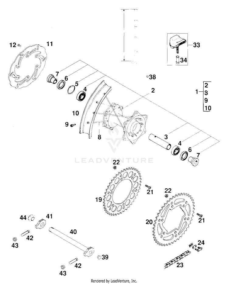Rear Wheel 250 EXC Chassis - 2000 Schematic