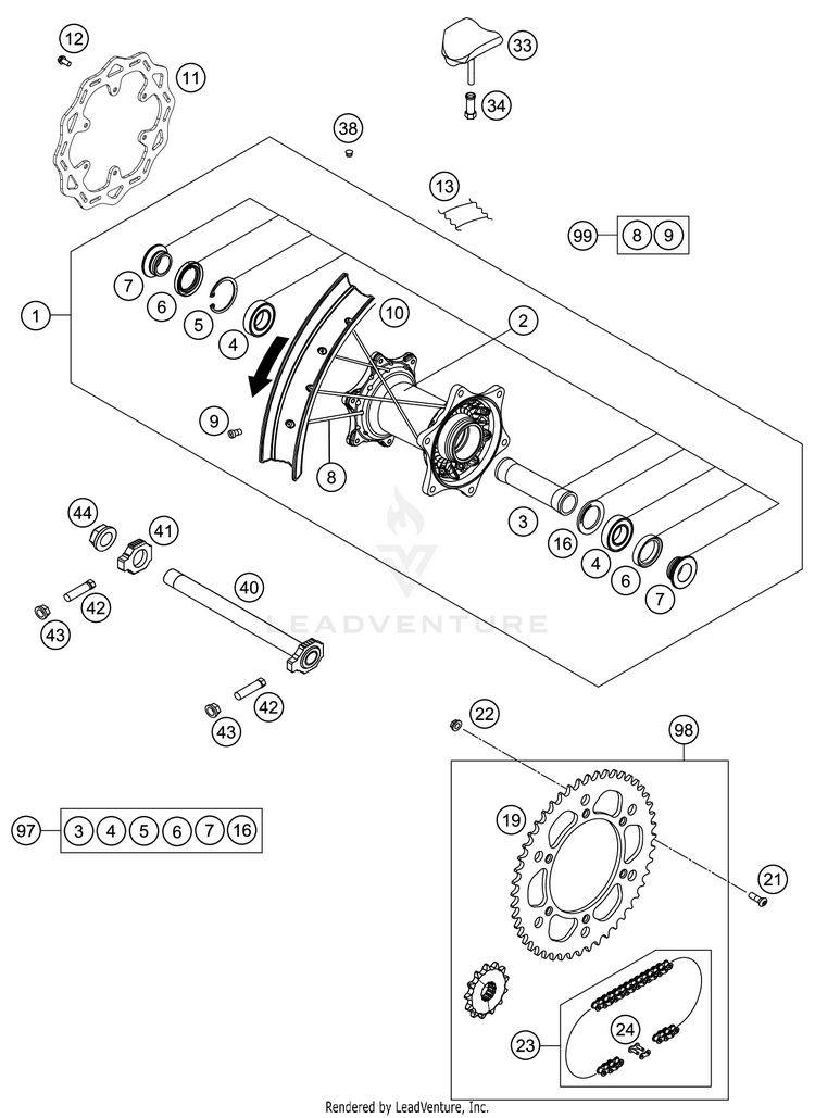 Rear Wheel 350 SX-F CHASSIS - 2020 Schematic