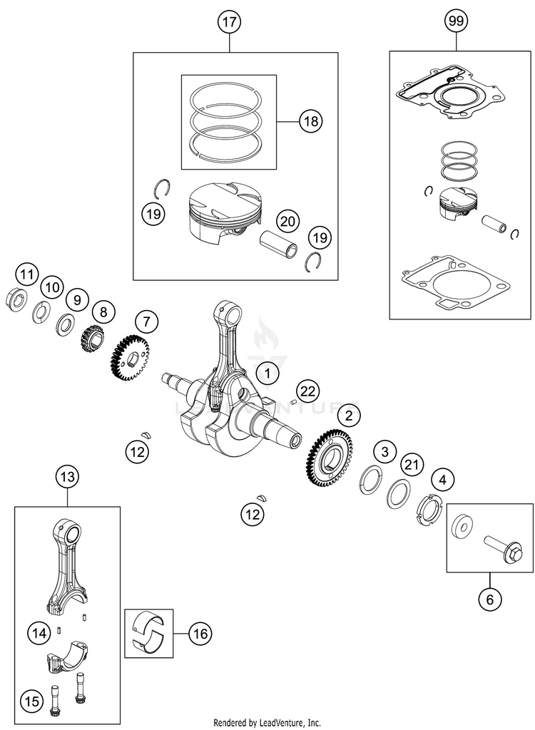 Crankshaft, Piston RC 390 ENGINE - 2018 Schematic