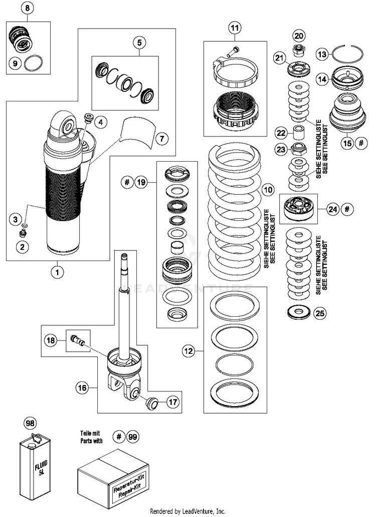Shock Absorber Disassembled 350 EXC-F CHASSIS - 2019 Schematic