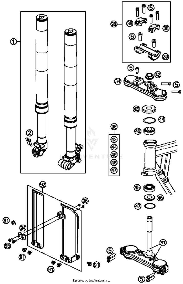 Front Fork, Triple Clamp 50 SX MINI Chassis - 2015 Schematic