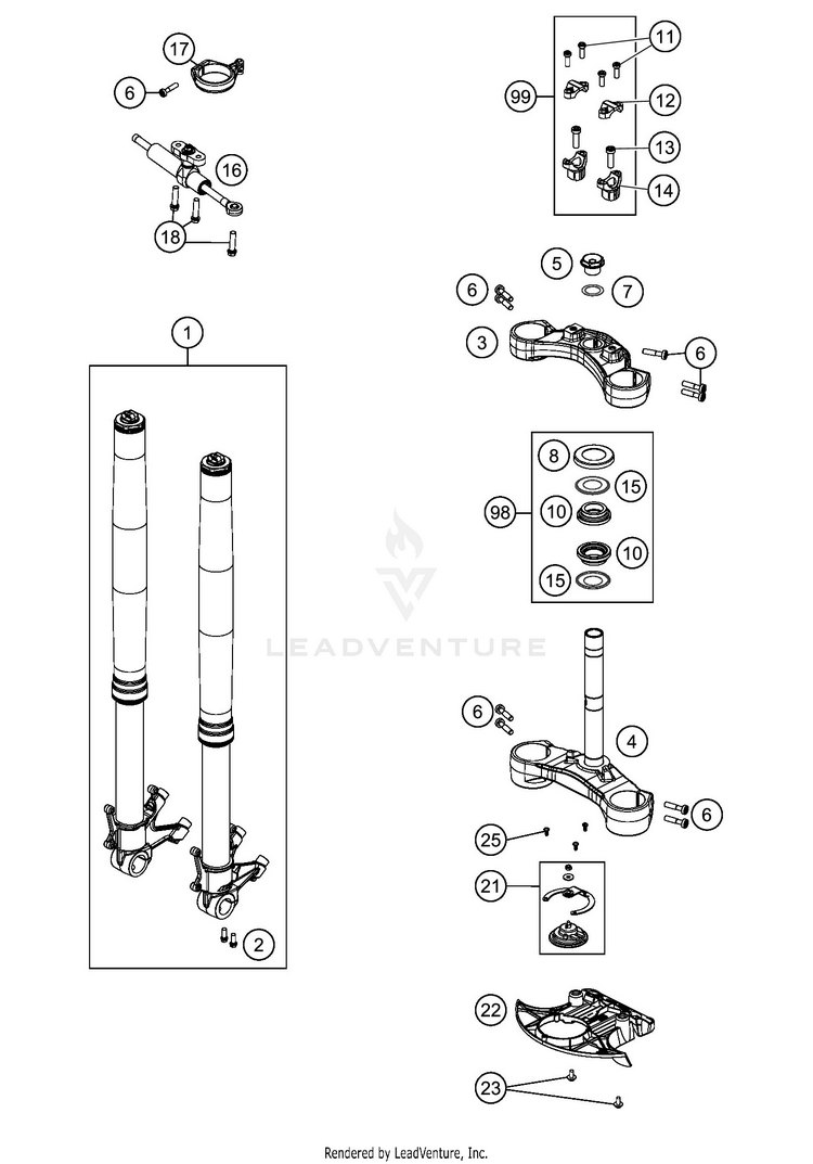 Front Fork, Triple Clamp 1290 SUPER ADVENTURE S ORANGE CHASSIS - 2020 Schematic