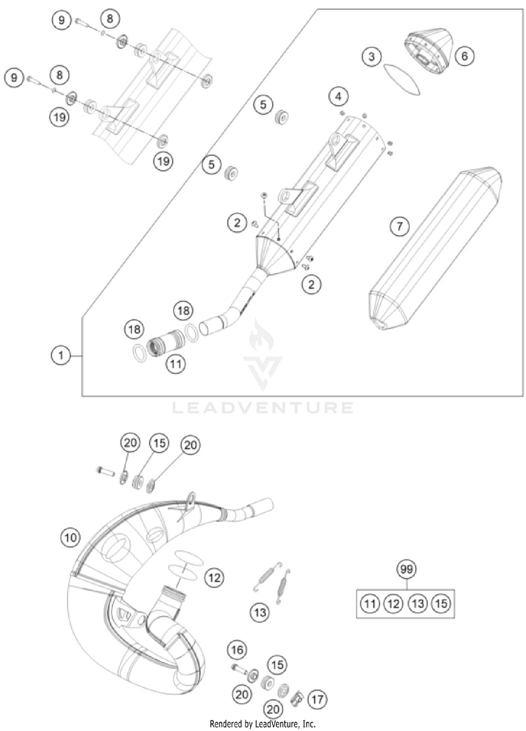 Exhaust System 150 XC-W TPI US CHASSIS - 2022 Schematic