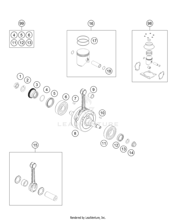 Crankshaft, Piston 150 / EXC / XC-W Engine - 2023 Schematic