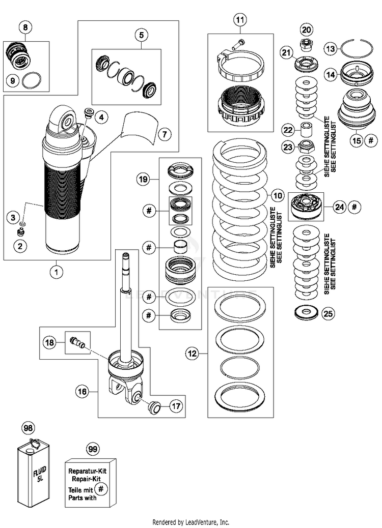 Shock Absorber Disassembled 250 XC-W TPI CHASSIS - 2018 Schematic