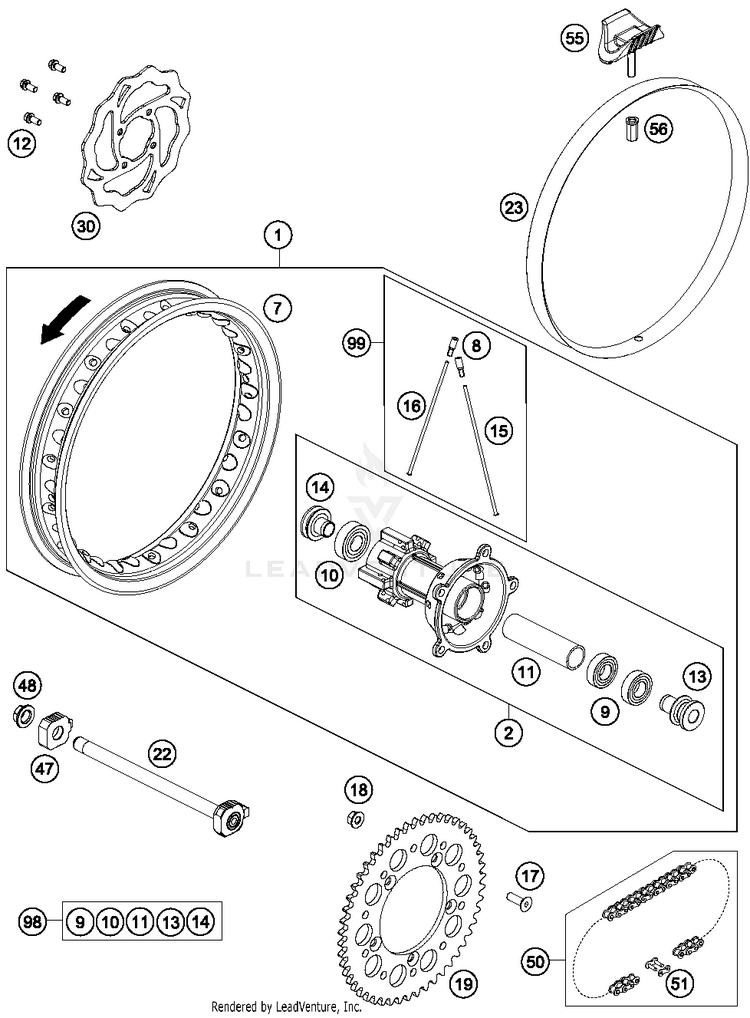 Rear Wheel 65 SX Chassis - 2016 Schematic