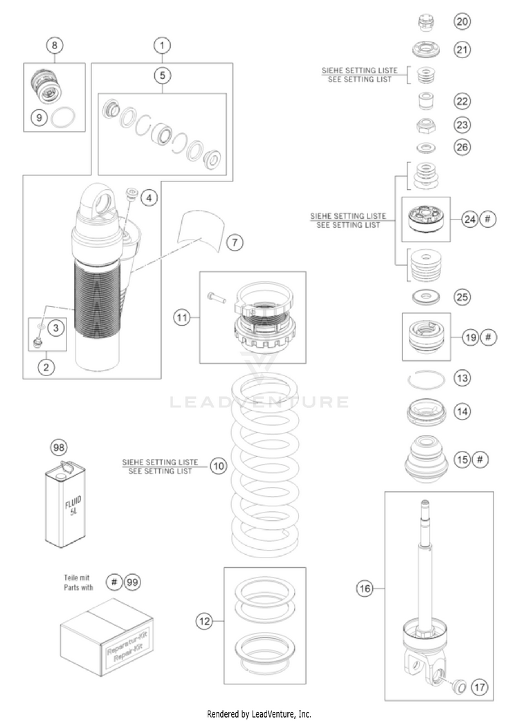 Shock Absorber Disassembled 500 EXC-F CHASSIS - 2023 Schematic