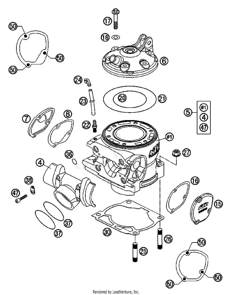 Cylinder, Cylinderhead 300 XC Engine - 2007 Schematic