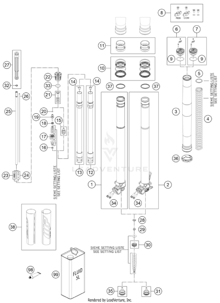 Front Fork Disassembled 500 EXC-F US CHASSIS - 2022 Schematic