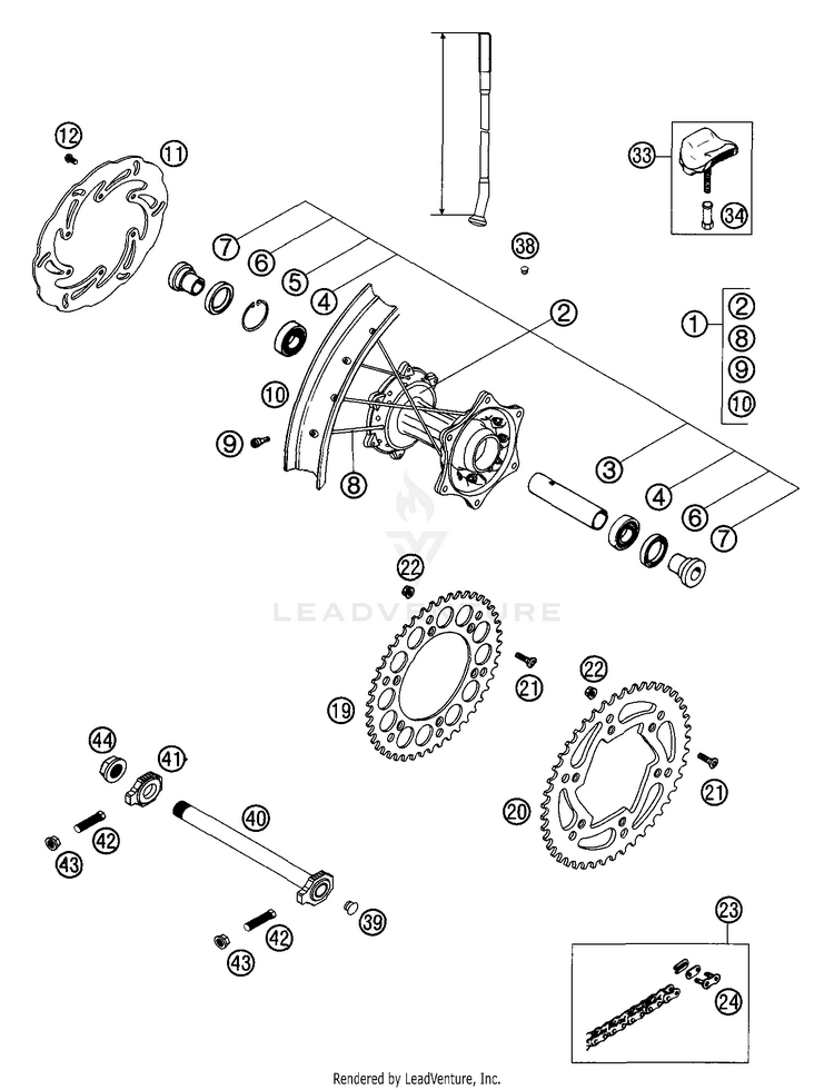 Rear Wheel 125 SX Chassis - 2002 Schematic