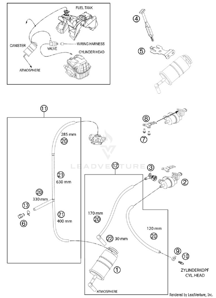 Evaporative Canister 500 EXC Chassis - 2012 Schematic