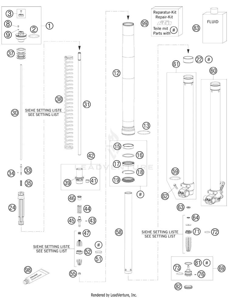 Front Fork Disassembled 85 XC Chassis - 2009 Schematic