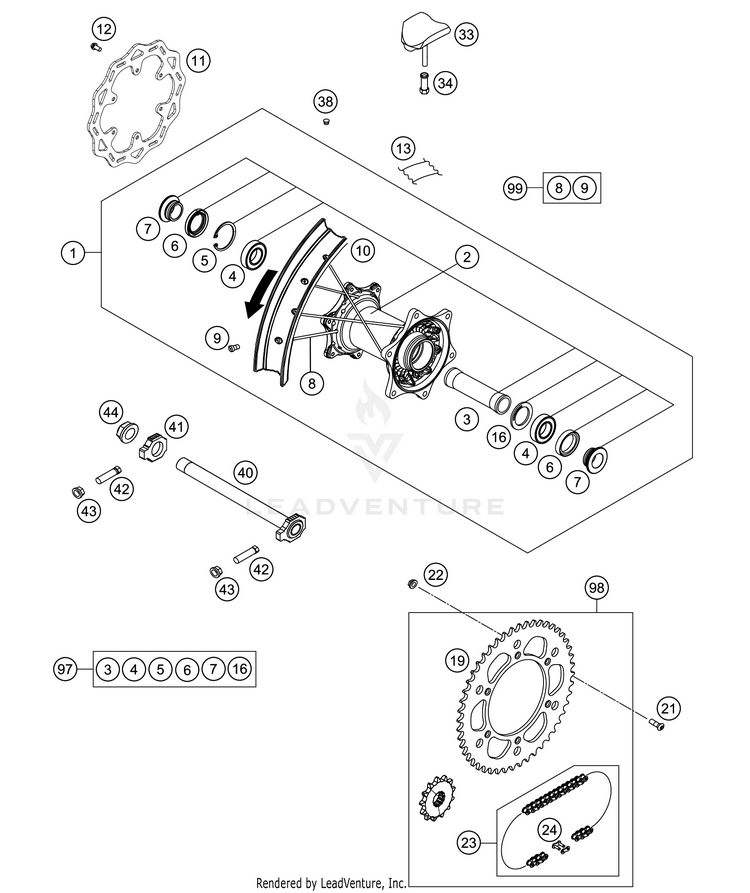 Rear Wheel 300 XC CHASSIS - 2018 Schematic