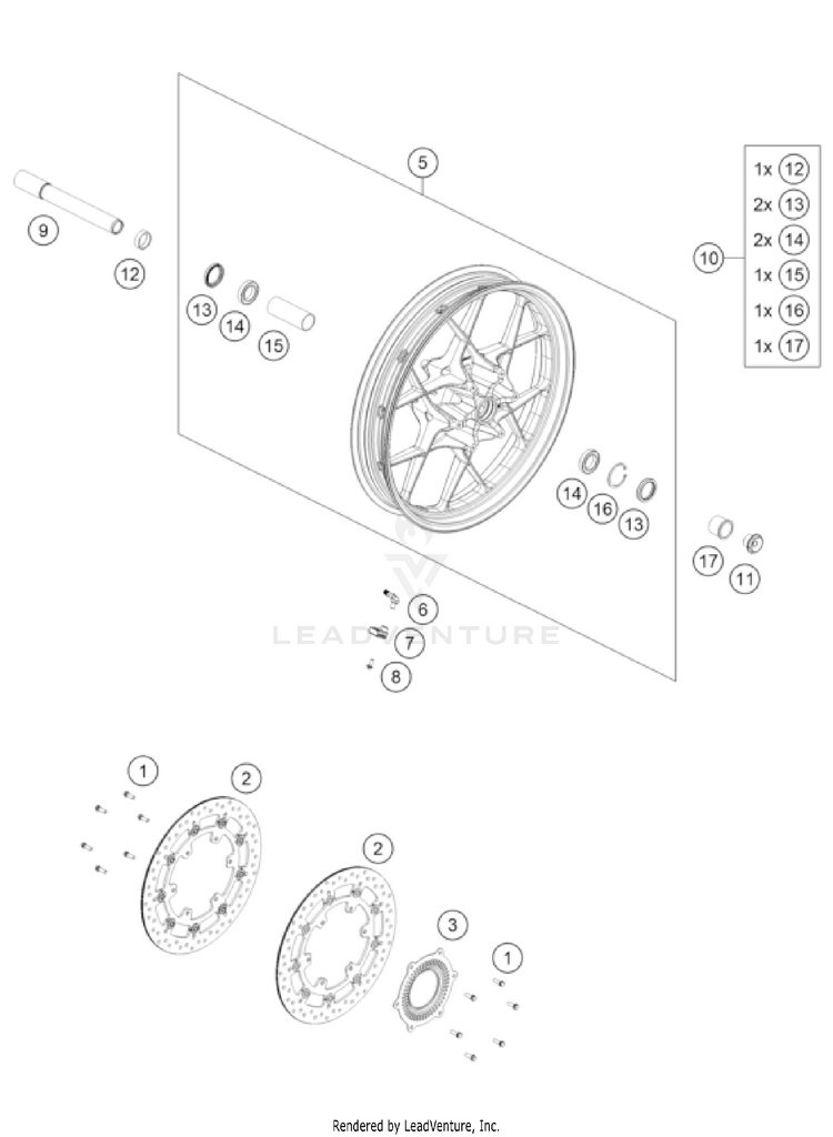 Front Wheel 1290 SUPER ADVENTURE S, black US CHASSIS - 2022 Schematic