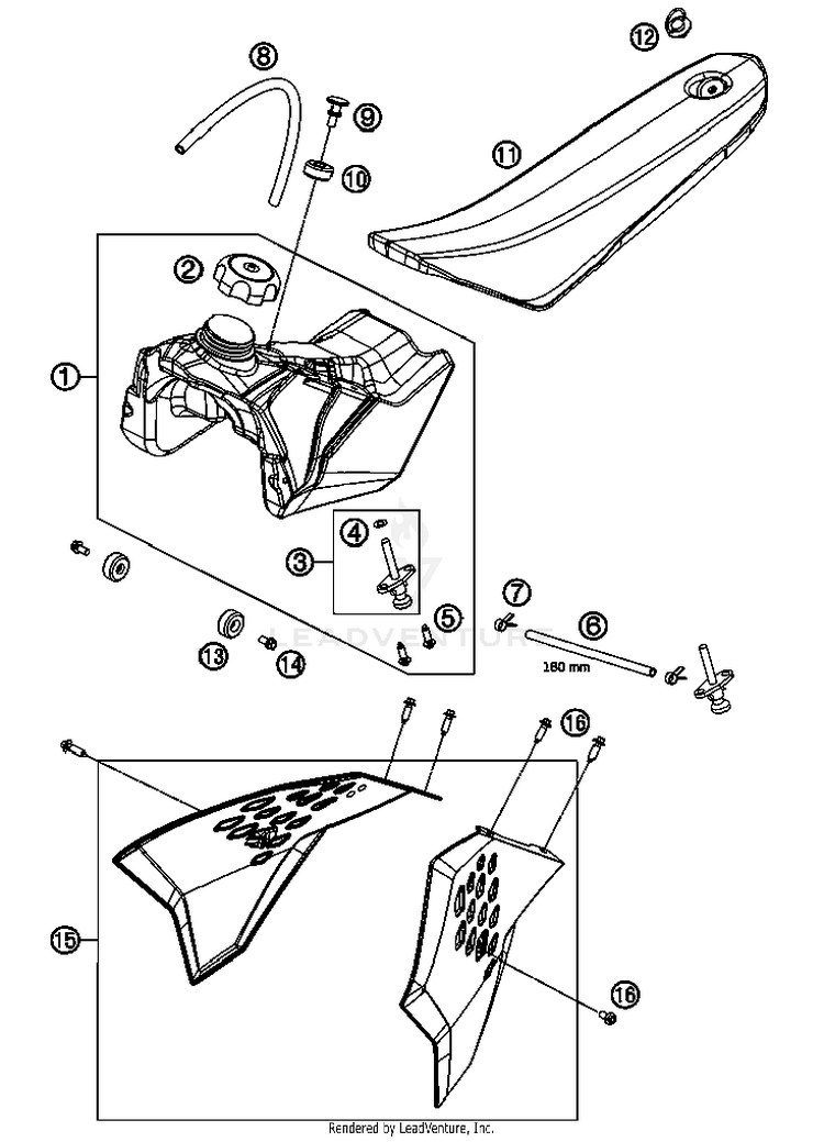 Tank, Seat, Cover 50 SX Mini Chassis - 2013 Schematic