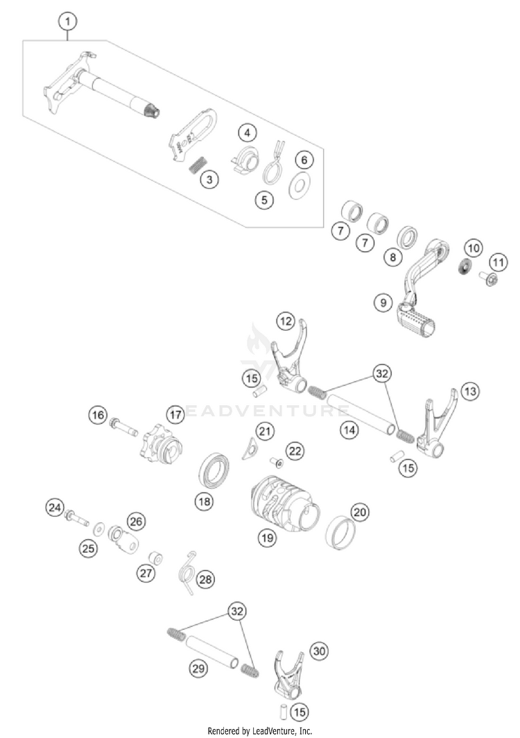 Shifting Mechanism 250 XC ENGINE - 2025 Schematic