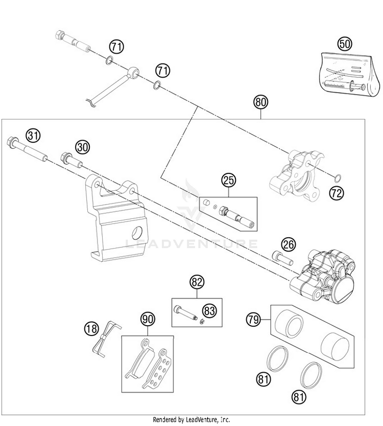 Brake Caliper Rear 50 SX Chassis - 2012 Schematic