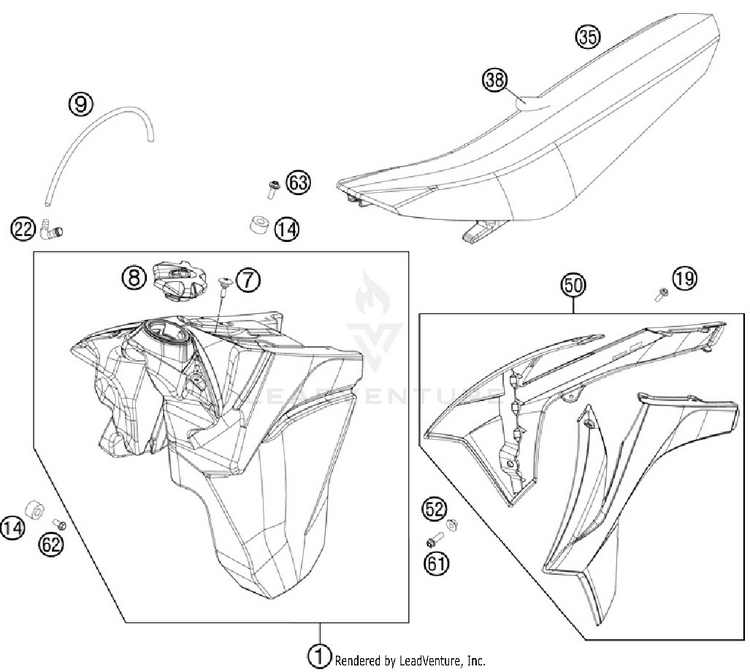 Tank, Seat, Cover 500 EXC Chassis - 2012 Schematic