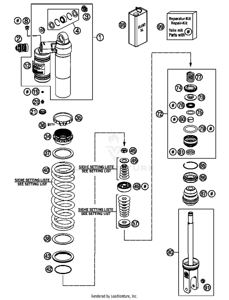 Shock Absorber Disassembled 450 SX-F FACT. REPL. USA Chassis - 2012 Schematic