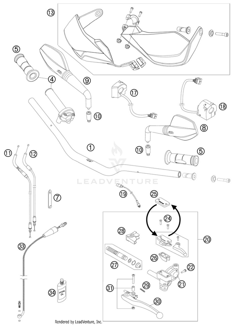 Handlebar, Controls 990 Supermoto T Orange Chassis - 2010 Schematic