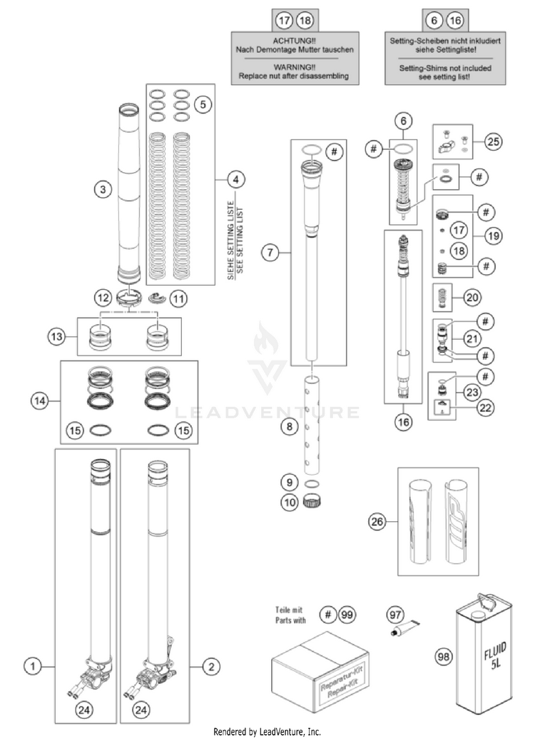 Front Fork Disassembled 150 XC-W US CHASSIS - 2024 Schematic