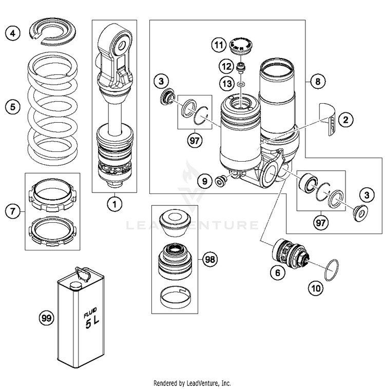 Monoshock Disassembled 50 SX CHASSIS - 2017 Schematic
