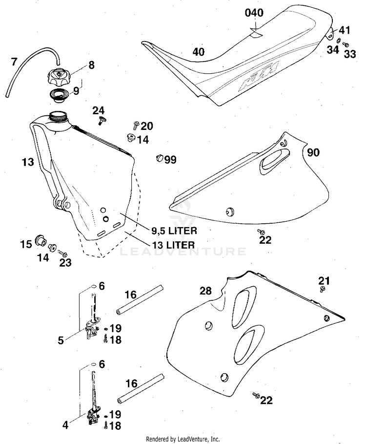 Tank, Seal, Cover 360 MXC Chassis - 1997 Schematic