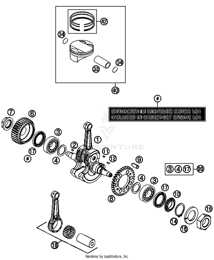 Crankshaft, Piston 690 Enduro Engine - 2012 Schematic