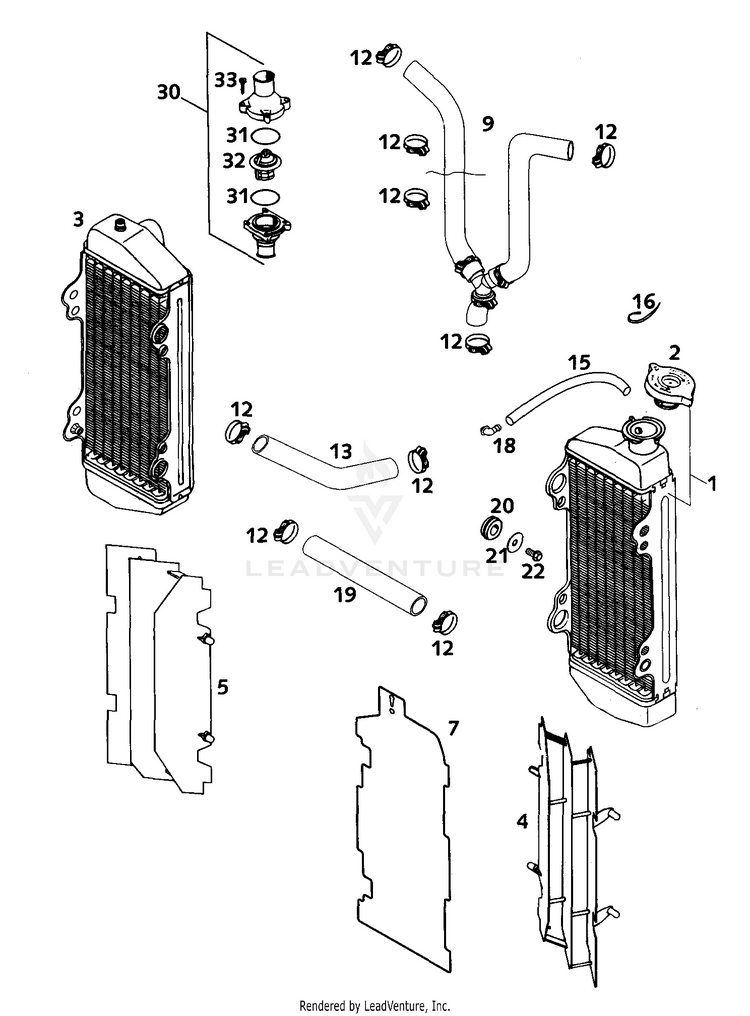 Cooling System Sx, Mxc, Exc 200 EXC Engine - 2001 Schematic