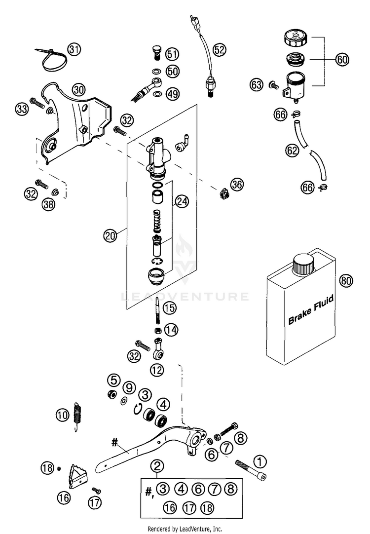 Rear Brake Control 250 EXC Chassis - 2002 Schematic