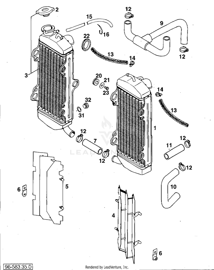 Cooling System Sc, Rxc 620 RXC Engine - 1996 Schematic